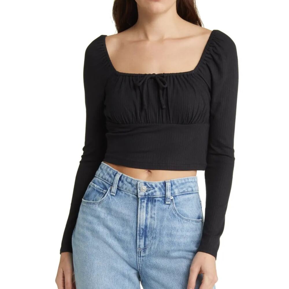 Madewell Black Long Sleeve Square Neck Crop Top